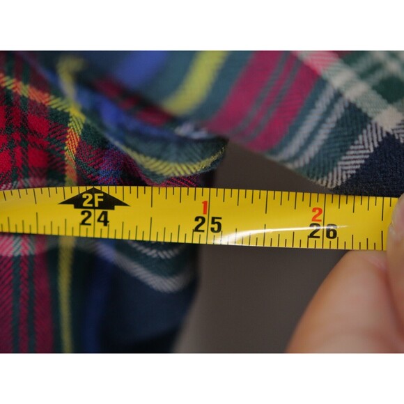 Flannel Shirt Plaid Button Cotton Lands End Size XL 17-17.5 Red Blue Tailored - Picture 5 of 7
